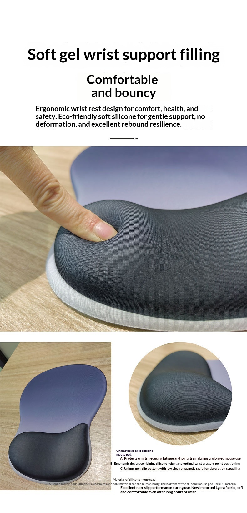 Rest Silicone Wrist Support Gradient Simple Thickened Non-Slip Ergonomic Computer Mouse Pad_voghion.com