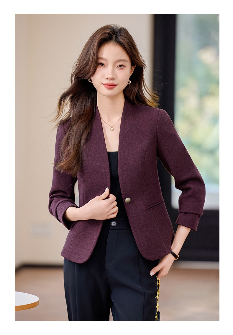 Collarless Blazer For Women Elegant Casual Short Lightweight Coat_voghion.com