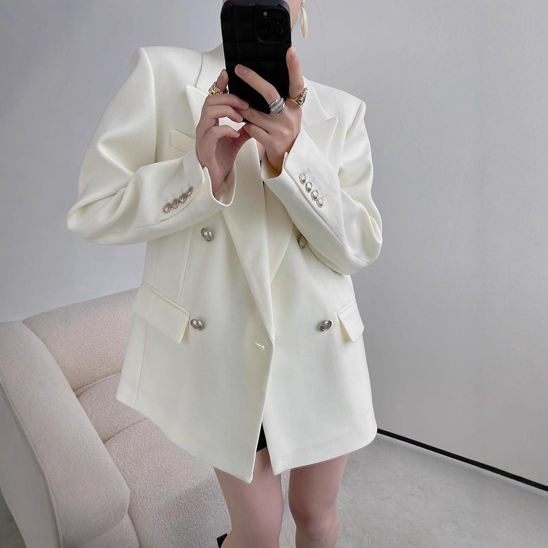 2025 Spring And Autumn New White Blazer For Women, Petite Size, Oversized Korean Style Casual Loose Suit Jacket_voghion.com