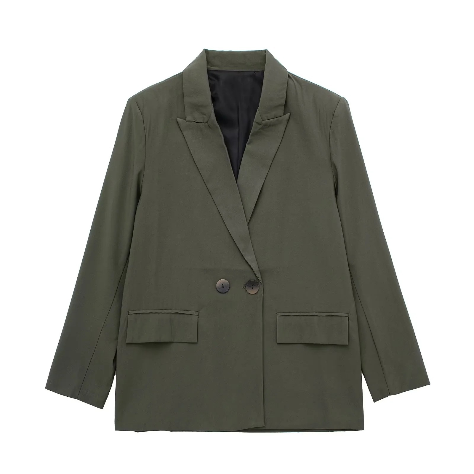 Women's Double-breasted Blazer Loose-fitting Mid-length Coat_voghion.com