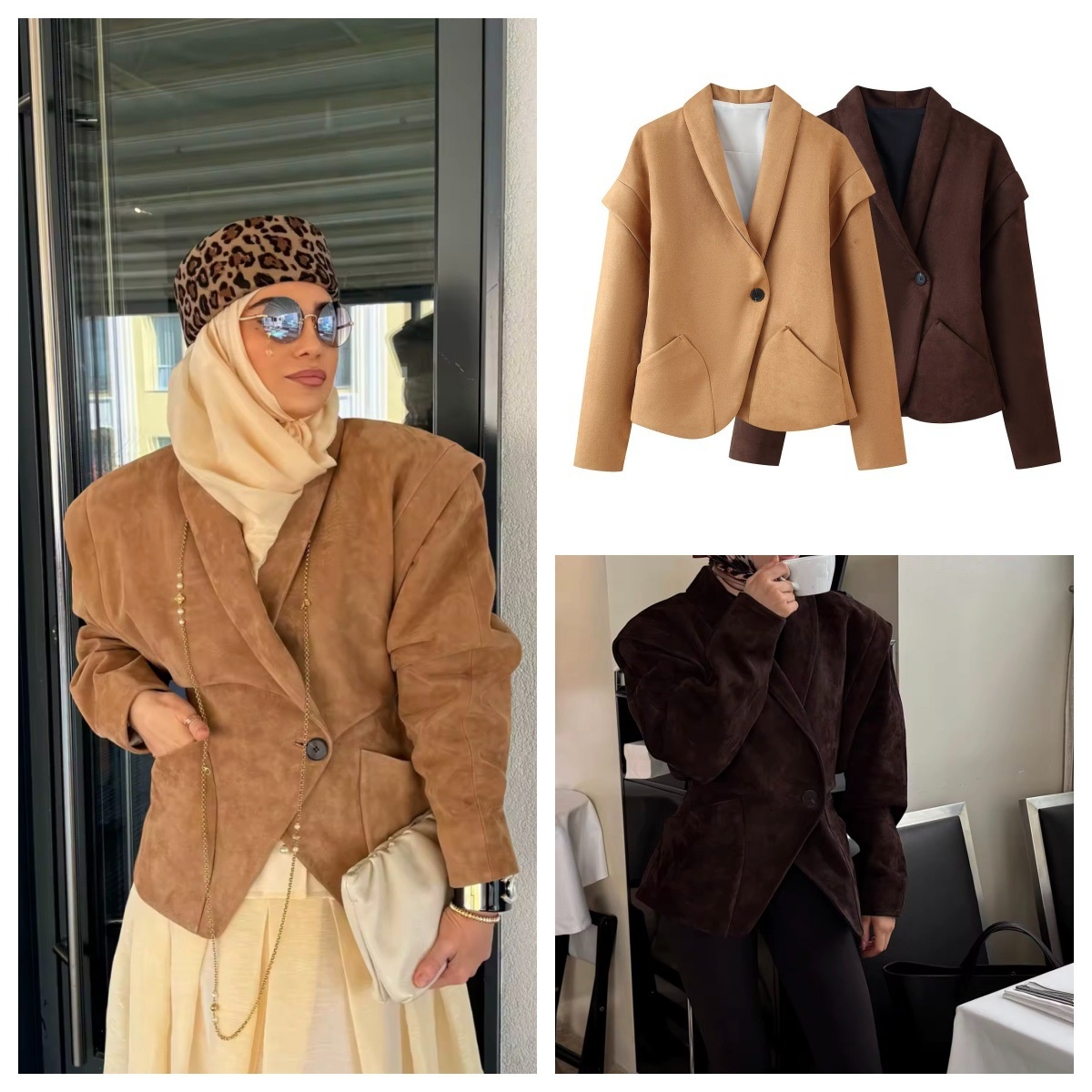 cross-border Wholesale 2025 Autumn New Women's V-neck Suede Single-button Loose Blazer For Women_voghion.com