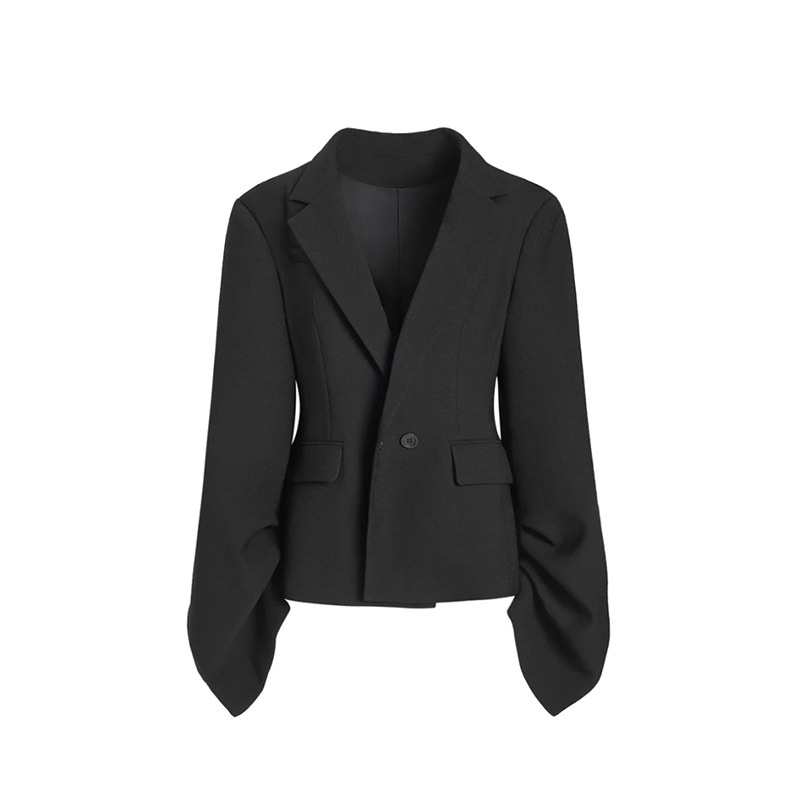 Elegant Retro Notched Lapel Waist-cinching Blazer, French-style Slim-fit Commuter Jacket For Petite Individuals, With_voghion.com