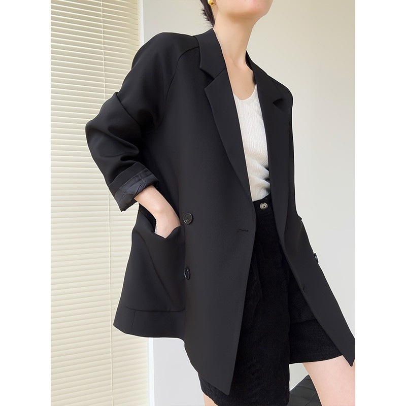 Blazer décontracté et ample à couleurs contrastées, veste de tailleur mi-longue pour femme, nouveau style coréen, croisé._voghion.com