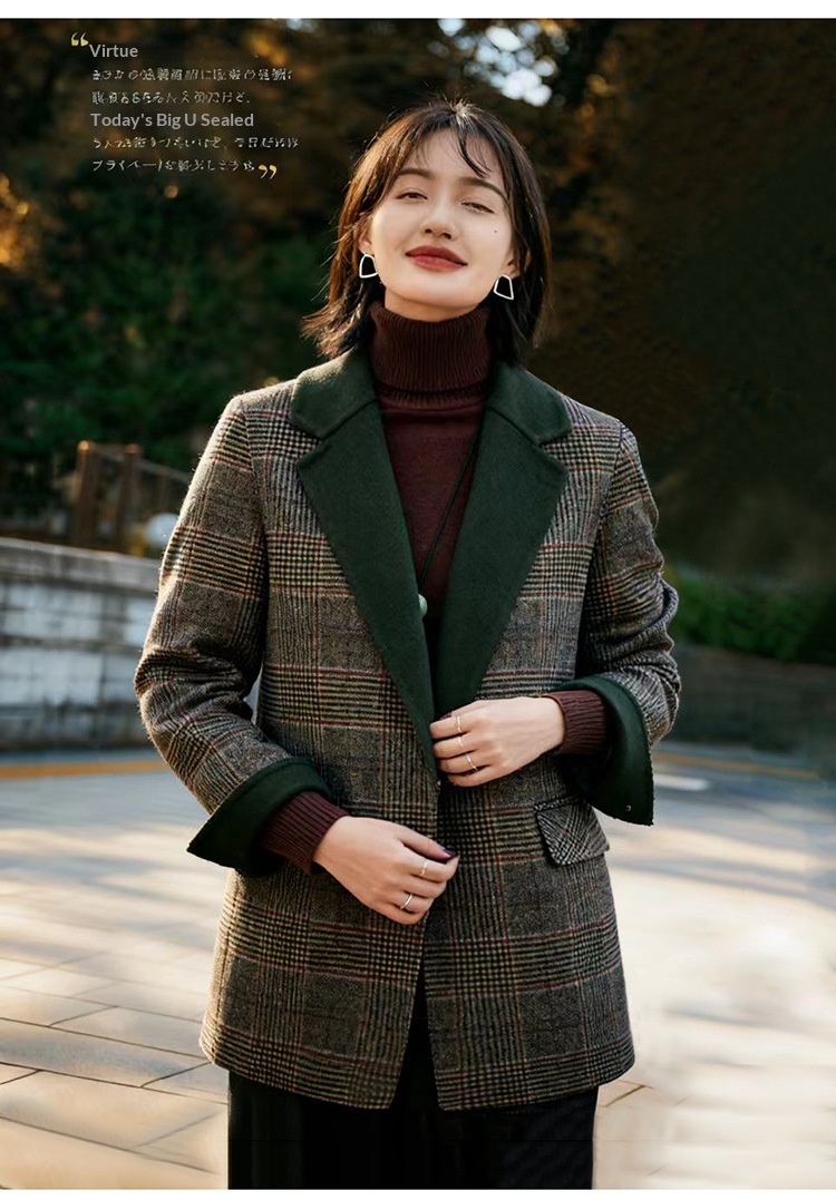 Zoj Women's Double-sided Plaid Wool Blazer Lightweight Coat Autumn_voghion.com