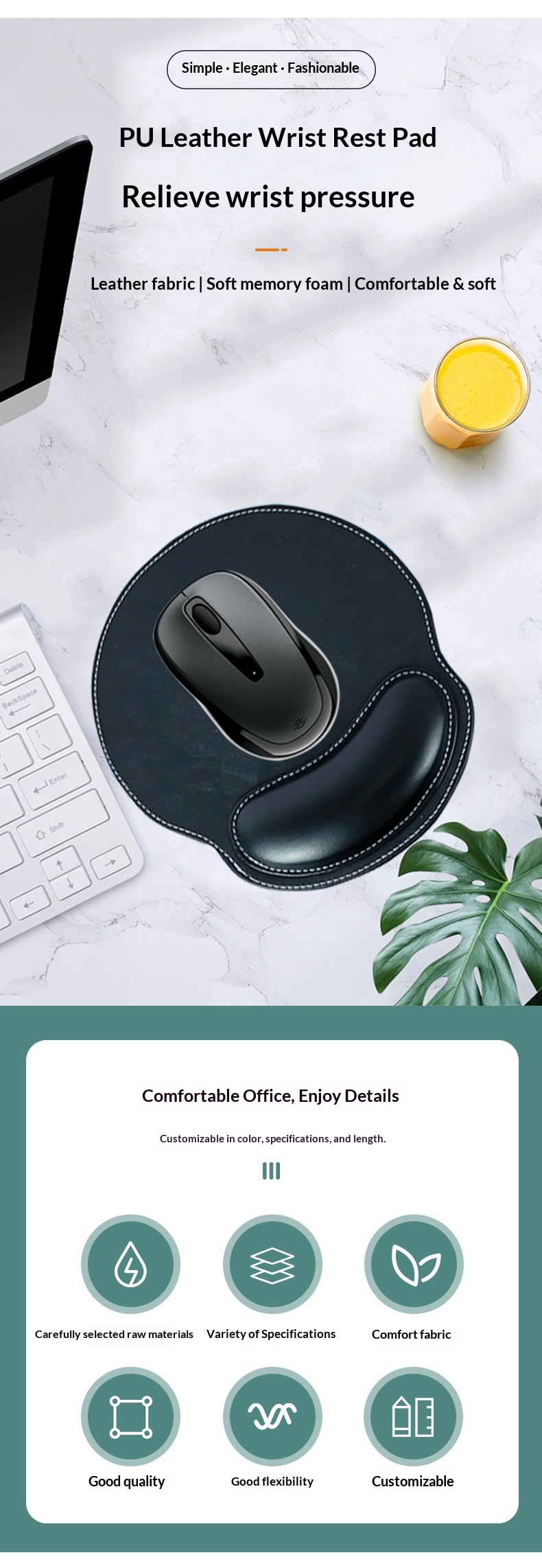 PU Leather Wholesale Office Hand Pillow Computer Rest Wrist Support Mouse Pad_voghion.com