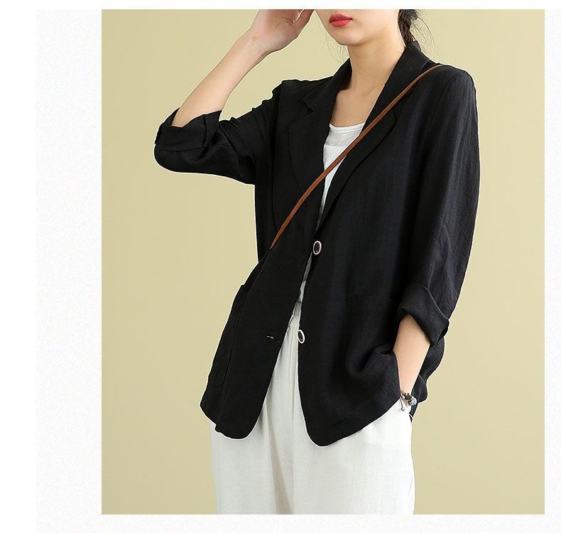 Women's Cotton Linen Blazer Lightweight Casual Elegant Jacket_voghion.com