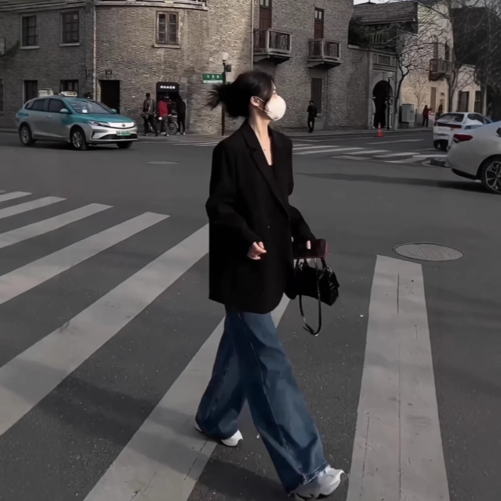 Black Straight-shoulder Women's Blazer 2025 Spring/autumn New Korean Style Trendy Loose Casual Chic Suit_voghion.com