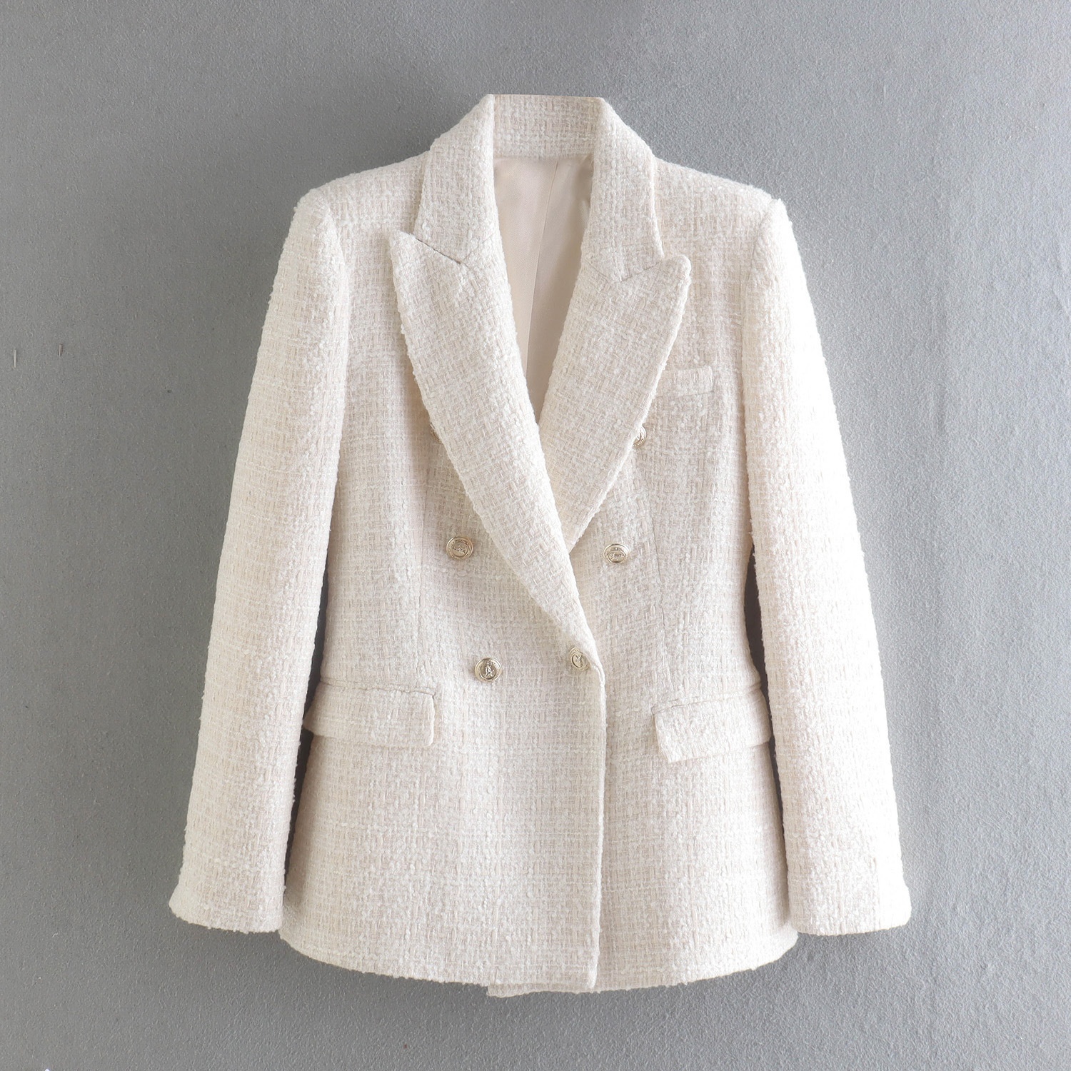 Double-breasted Lightweight Women’s Coat In Elegant Texture Style_voghion.com