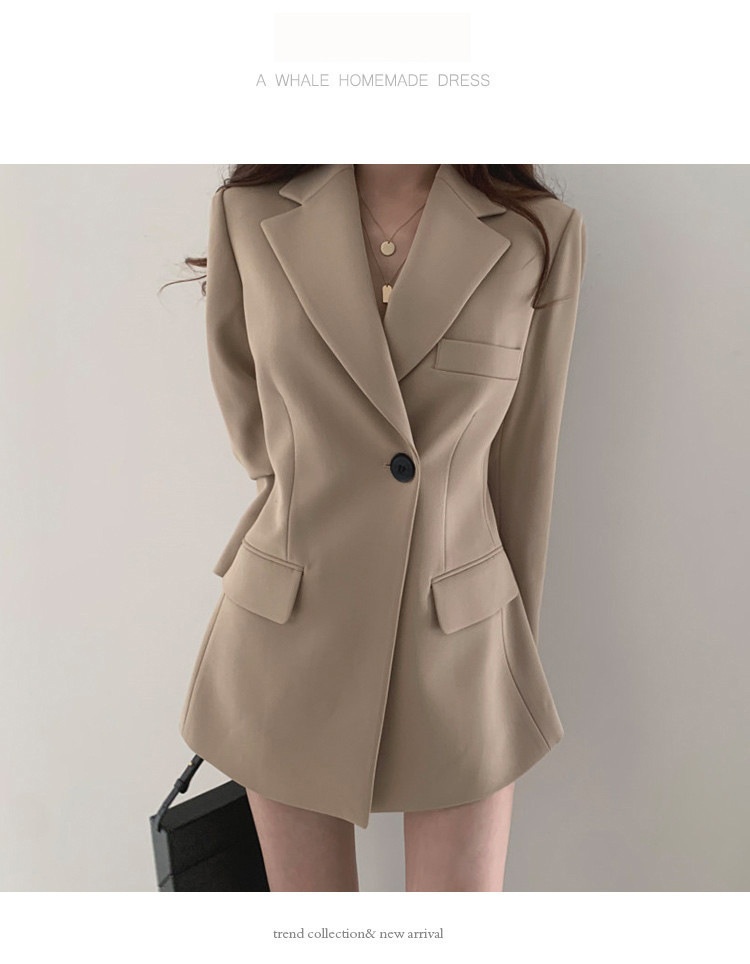 Dam retro khaki blazer lätt jacka med lös passform för hösten_voghion.com