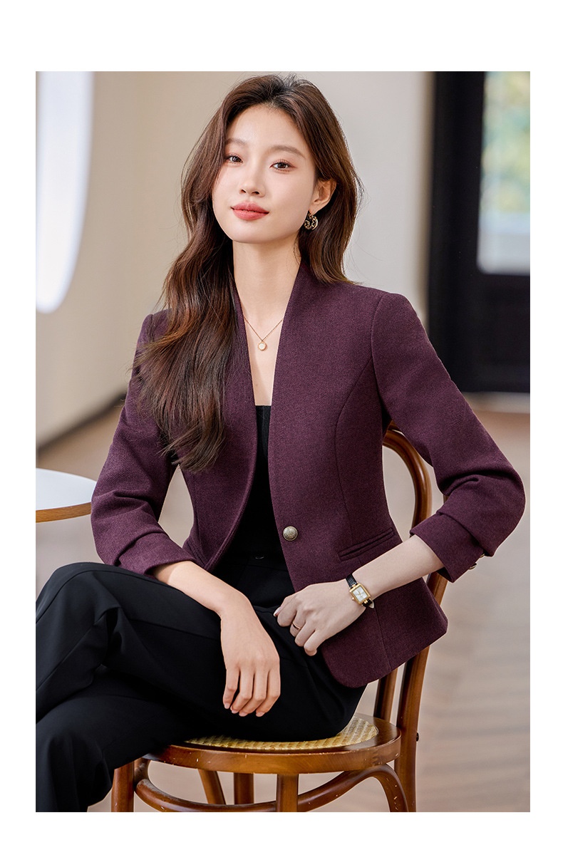 Collarless Blazer For Women Elegant Casual Short Lightweight Coat_voghion.com