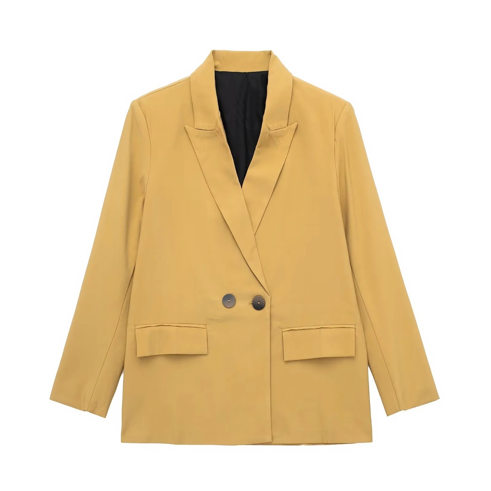 Women's Double-breasted Blazer Loose-fitting Mid-length Coat_voghion.com