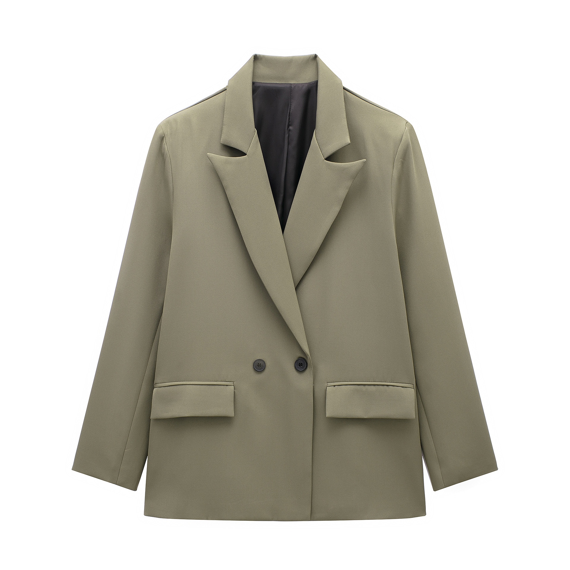 Women's Double-breasted Blazer Loose-fitting Mid-length Coat_voghion.com