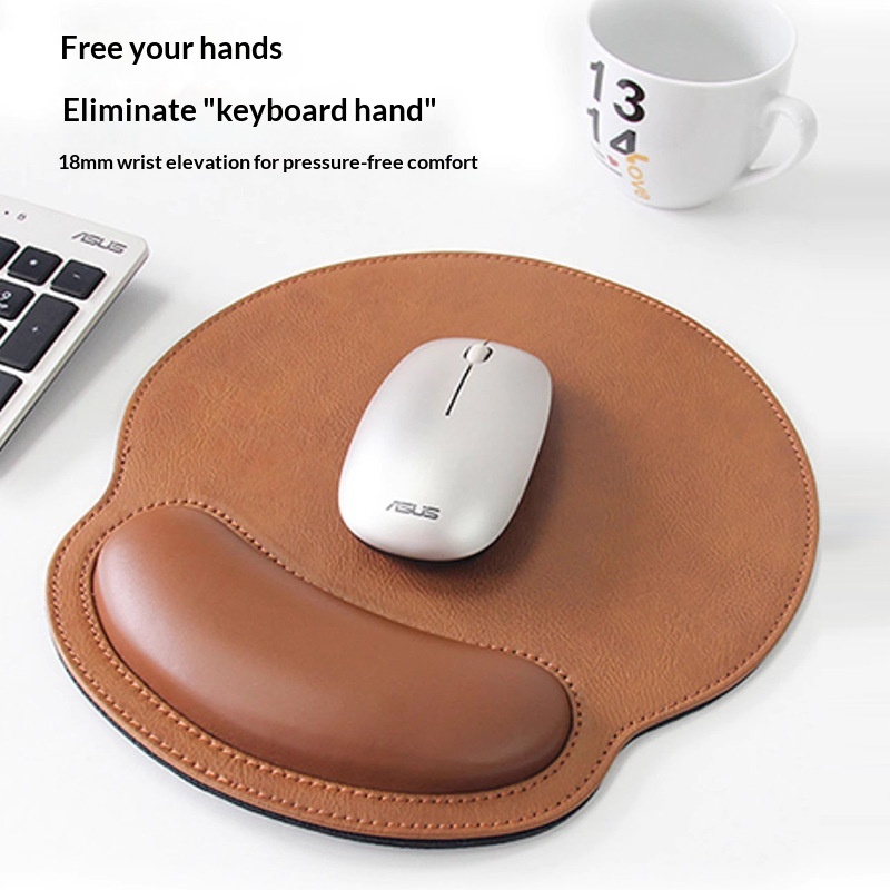 Neue, einfarbige Handgelenkauflage aus Leder, schlichtes Retro-Mauspad für Büro und Business_voghion.com