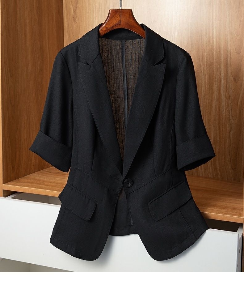 Women's Lightweight Blazer Slim Fit Short Sleeve Summer Jacket_voghion.com