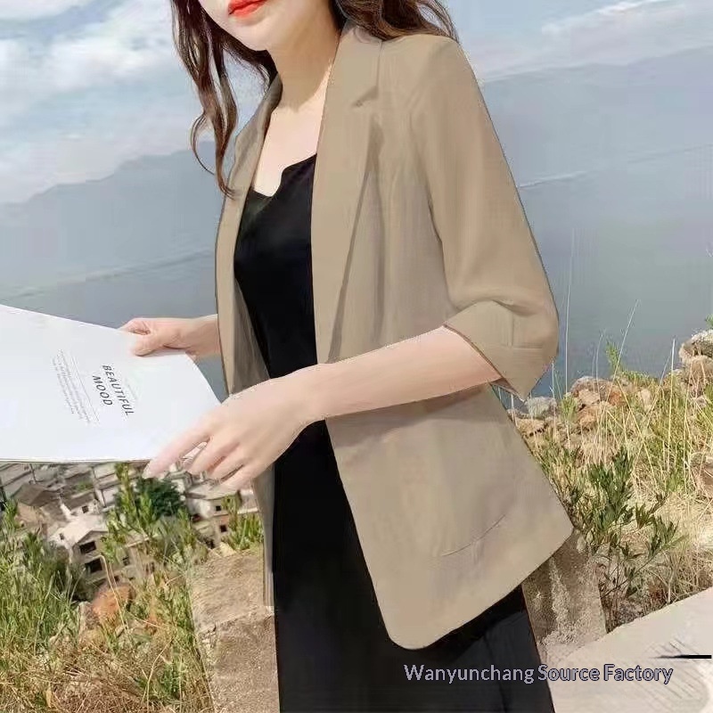 Women's Linen Thin Sun-Protective Jacket, 2025 New Korean Style Professional Short Blazer, Versatile For Summer_voghion.com