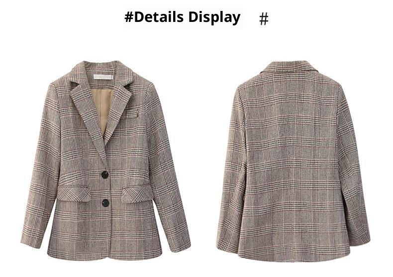 Women's Blazer Jacket Plaid Elegant Korean Style Spring Autumn_voghion.com