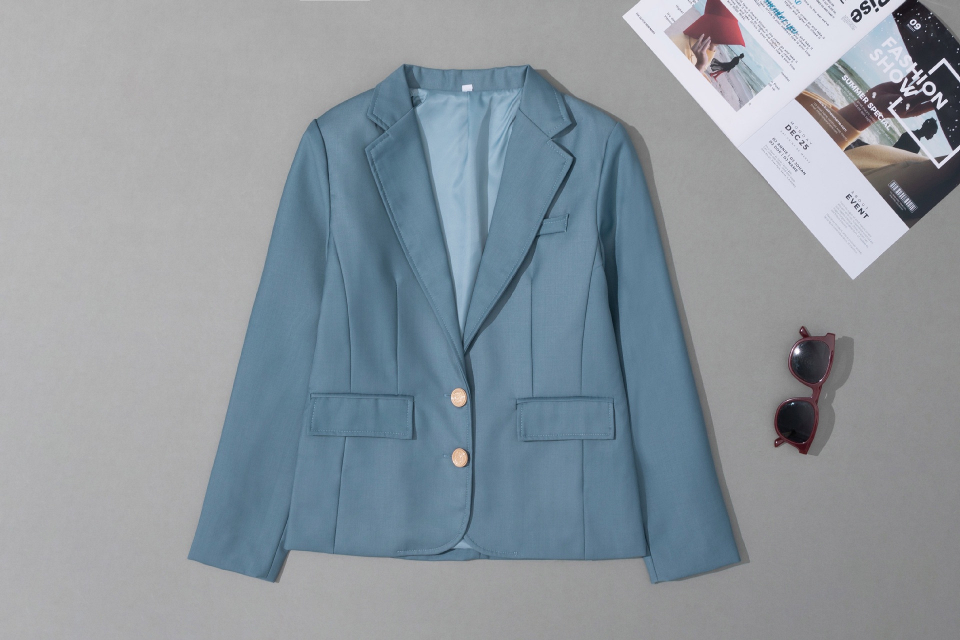 Elegant Women's Blazer V-neck Two-button Lightweight Jacket_voghion.com