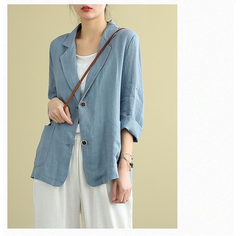 Women's Cotton Linen Blazer Lightweight Casual Elegant Jacket_voghion.com