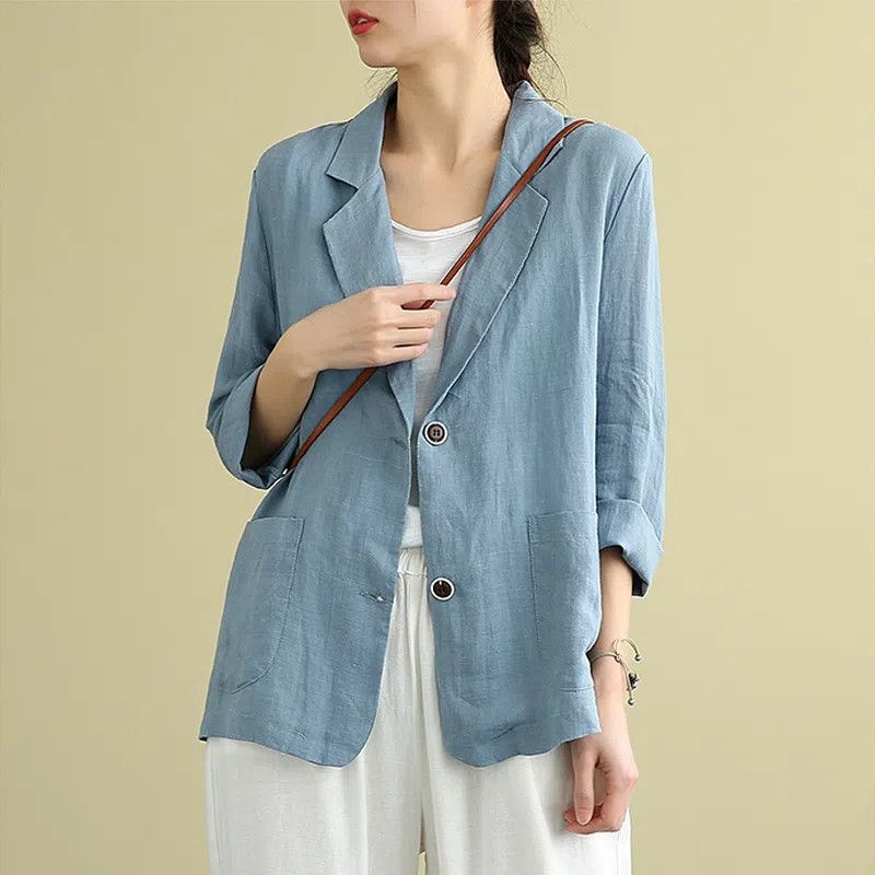 Loose Cotton-linen Blazer, New Summer Linen Top, Versatile Long-sleeve Casual Elegant Jacket For Women_voghion.com