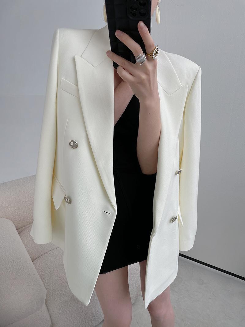 Women's White Blazer Oversized Casual Jacket For Spring Autumn_voghion.com
