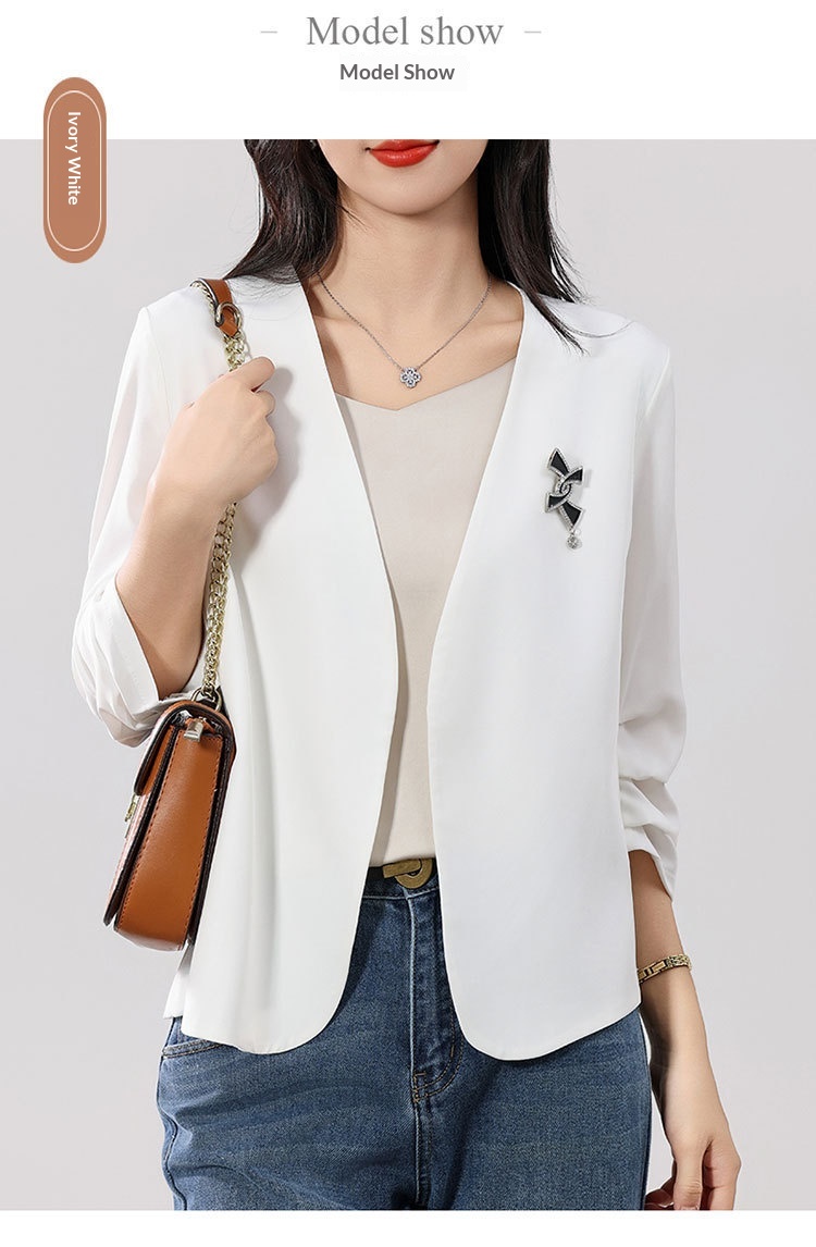 Women's Lightweight Blazer Jacket Solid Colour Petite Fit Summer_voghion.com