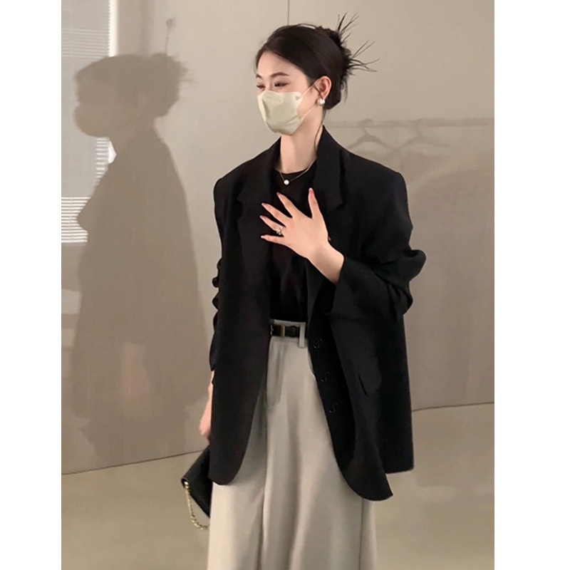 Trendy Black Professional Blazer For Women Spring Autumn 2024 New Korean Style Design Sense Petite Versatile Suit_voghion.com