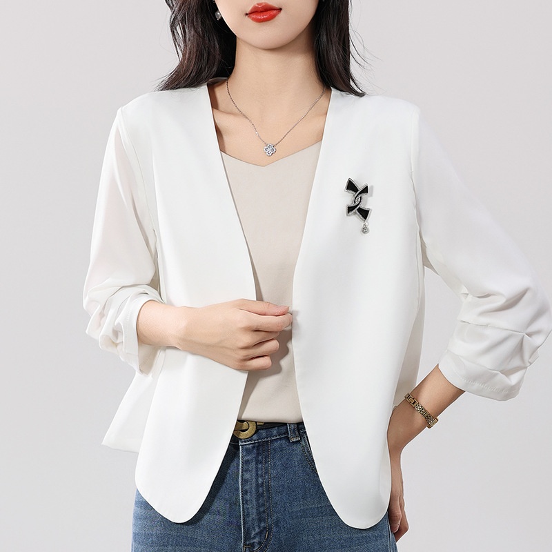 2025 Spring/Summer New Women's Blazer Without Buttons, Solid Color Design, Petite-Friendly Suit Jacket_voghion.com