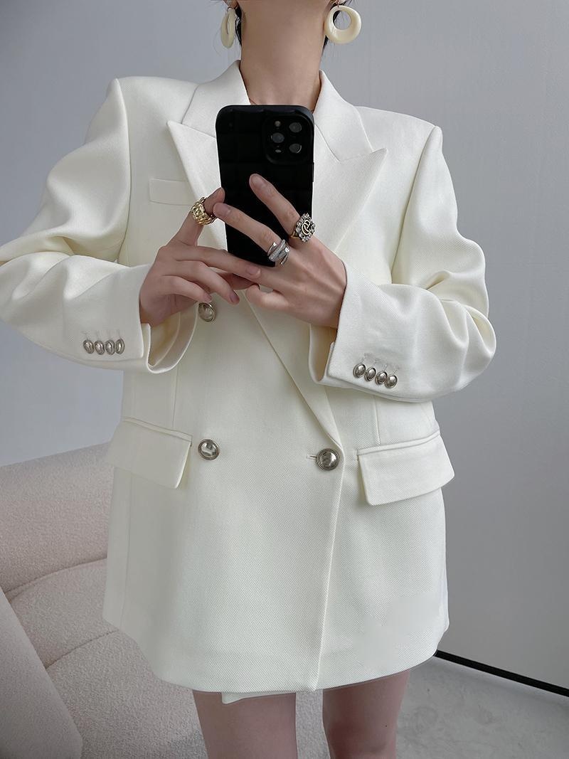 Women's White Blazer Oversized Casual Jacket For Spring Autumn_voghion.com
