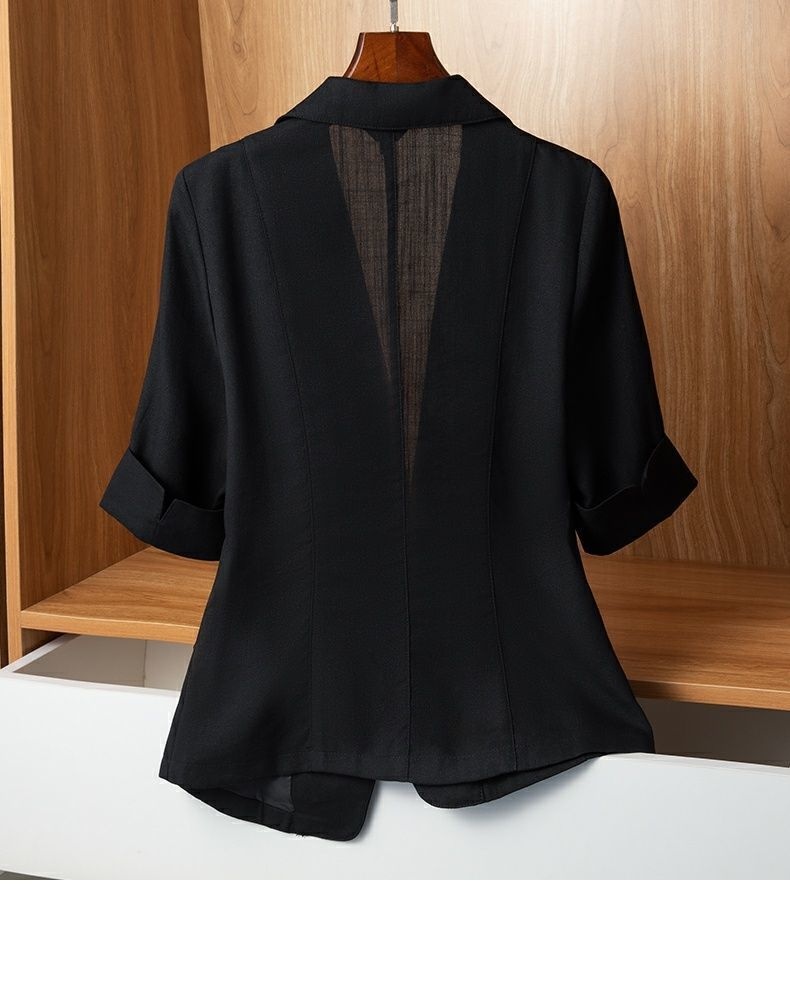 Women's Lightweight Blazer Slim Fit Short Sleeve Summer Jacket_voghion.com