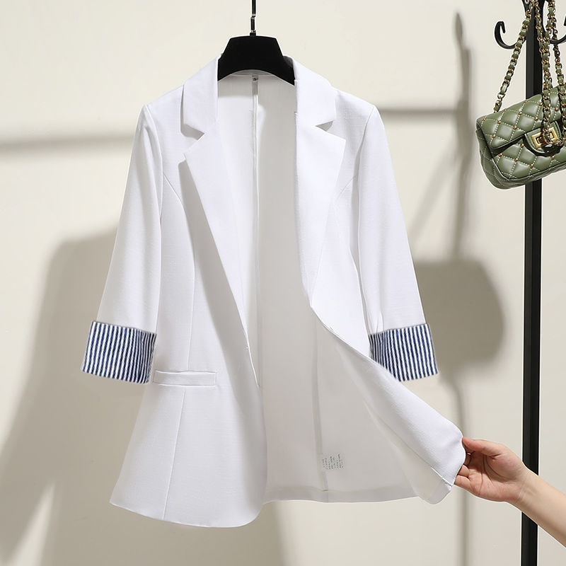 Women's Blazer 2024 Spring/Summer New Korean Style Slim Fit Drapey Thin Three-Quarter Sleeve Suit Jacket For Women_voghion.com