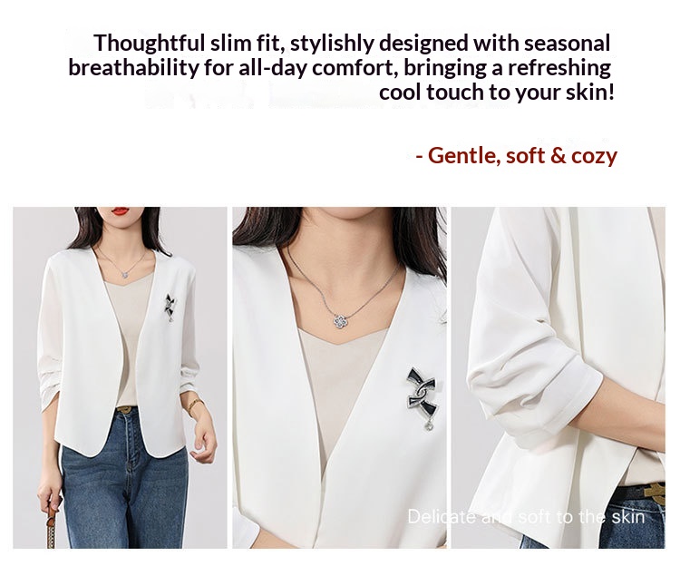 Women's Lightweight Blazer Jacket Solid Colour Petite Fit Summer_voghion.com