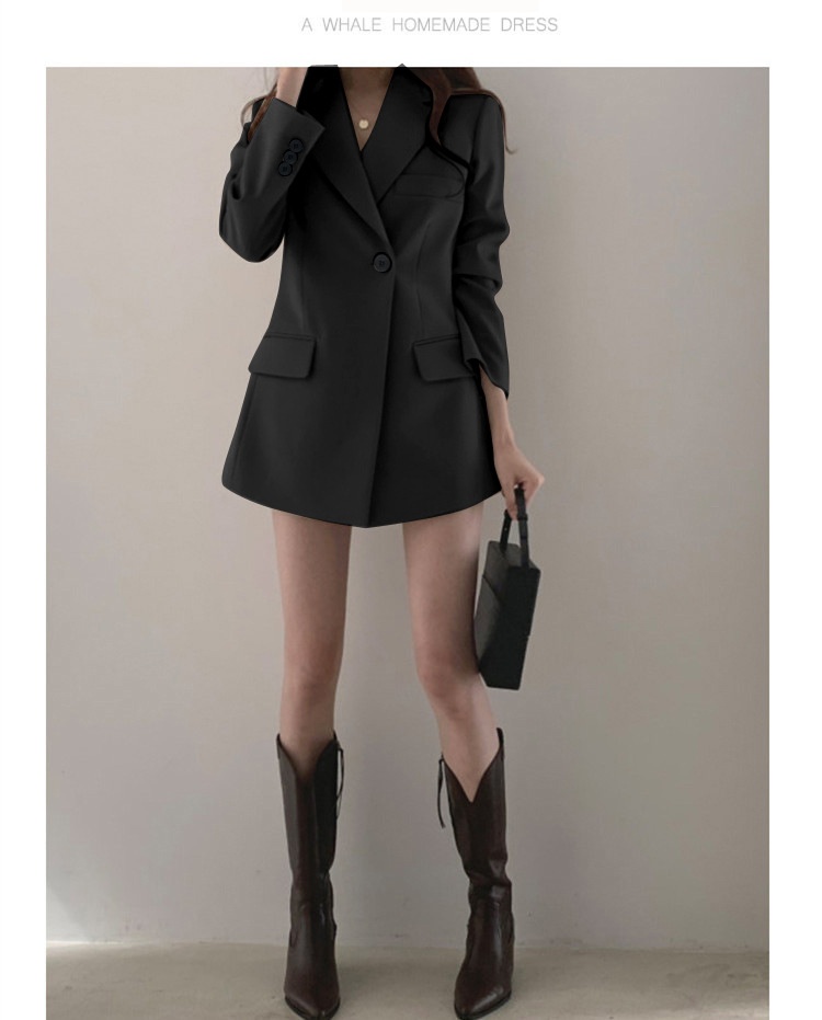 Dam retro khaki blazer lätt jacka med lös passform för hösten_voghion.com