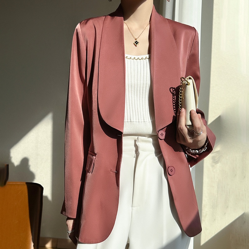 Spring Summer New Satin Elegant Blazer, High-grade Acetate Top, Loose And Fashionable Casual Thin Suit, Versatile_voghion.com