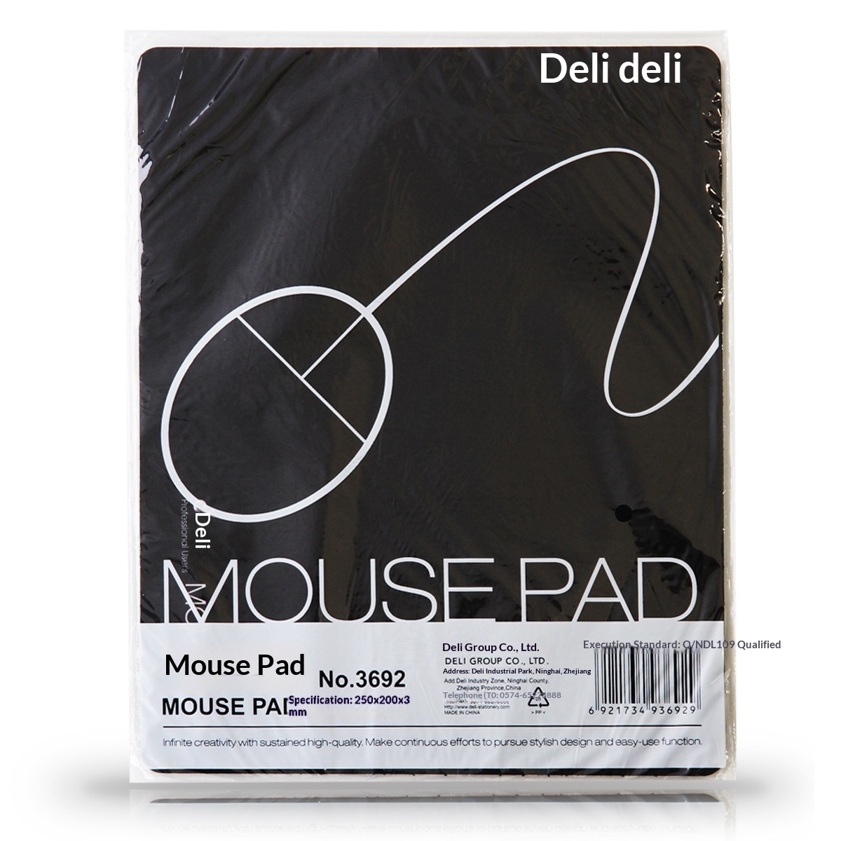 Deli 3692 Mouse Block Black Office Gaming Rubber Soft Pad_voghion.com