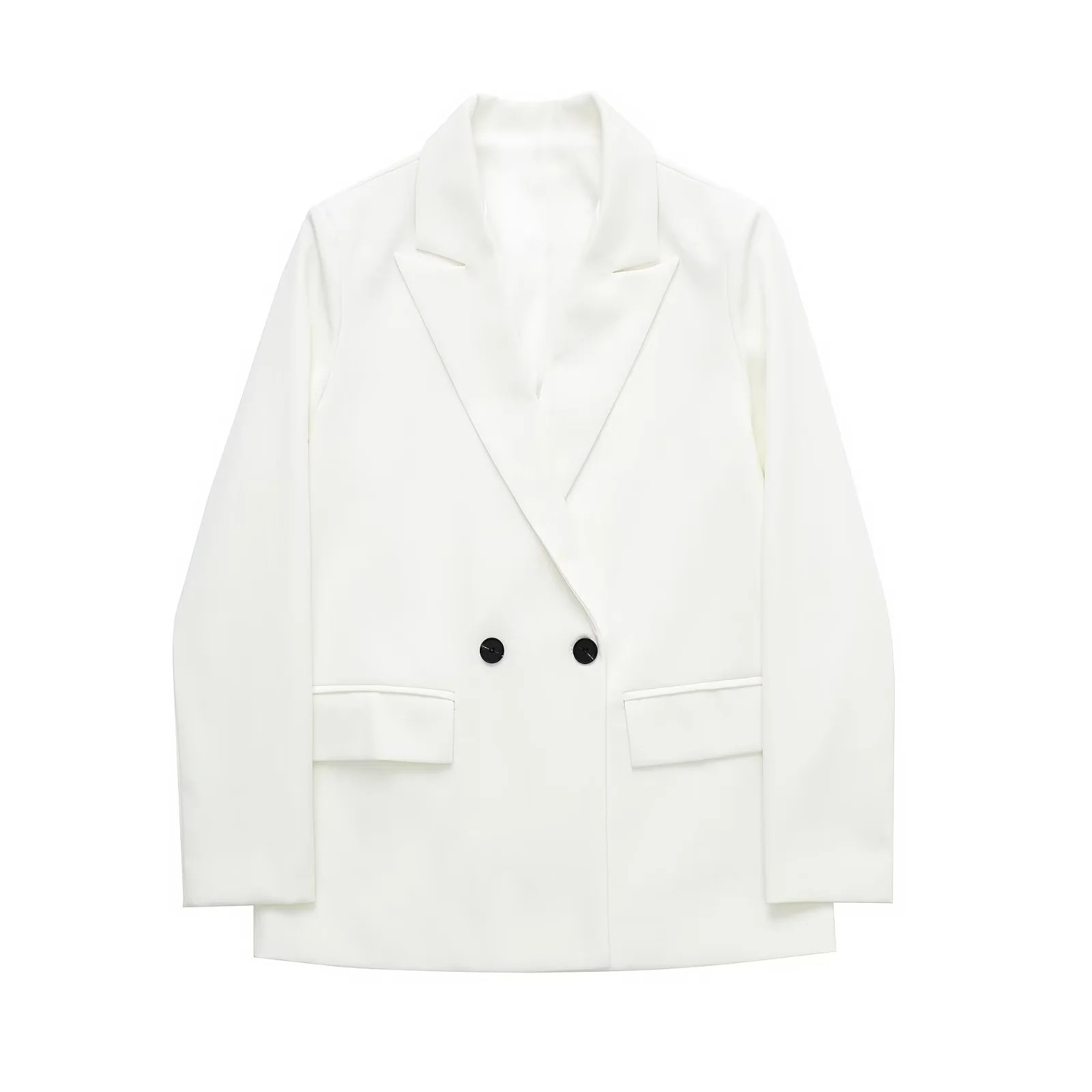 Women's Double-breasted Blazer Loose-fitting Mid-length Coat_voghion.com
