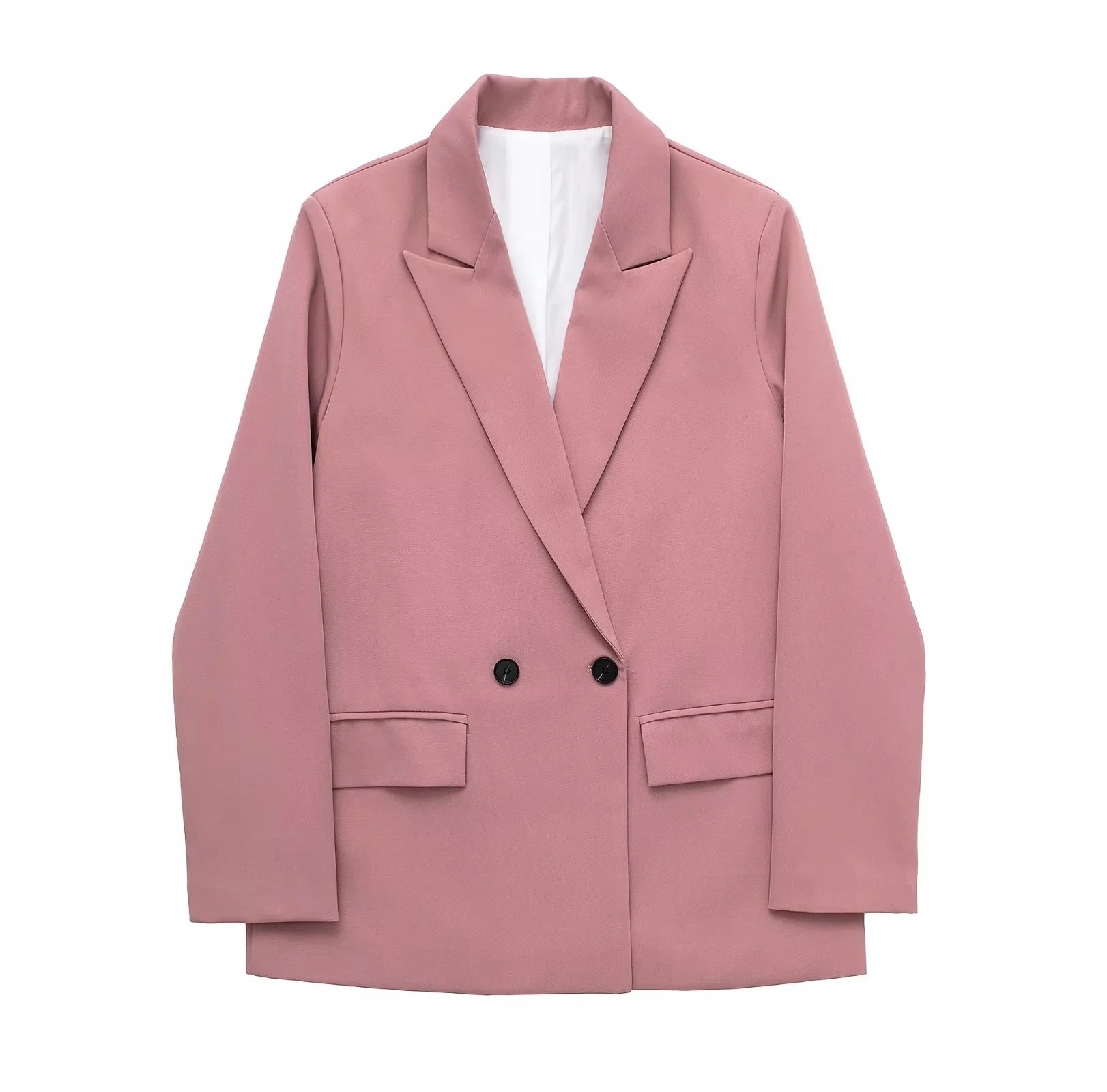 Women's Double-breasted Blazer Loose-fitting Mid-length Coat_voghion.com