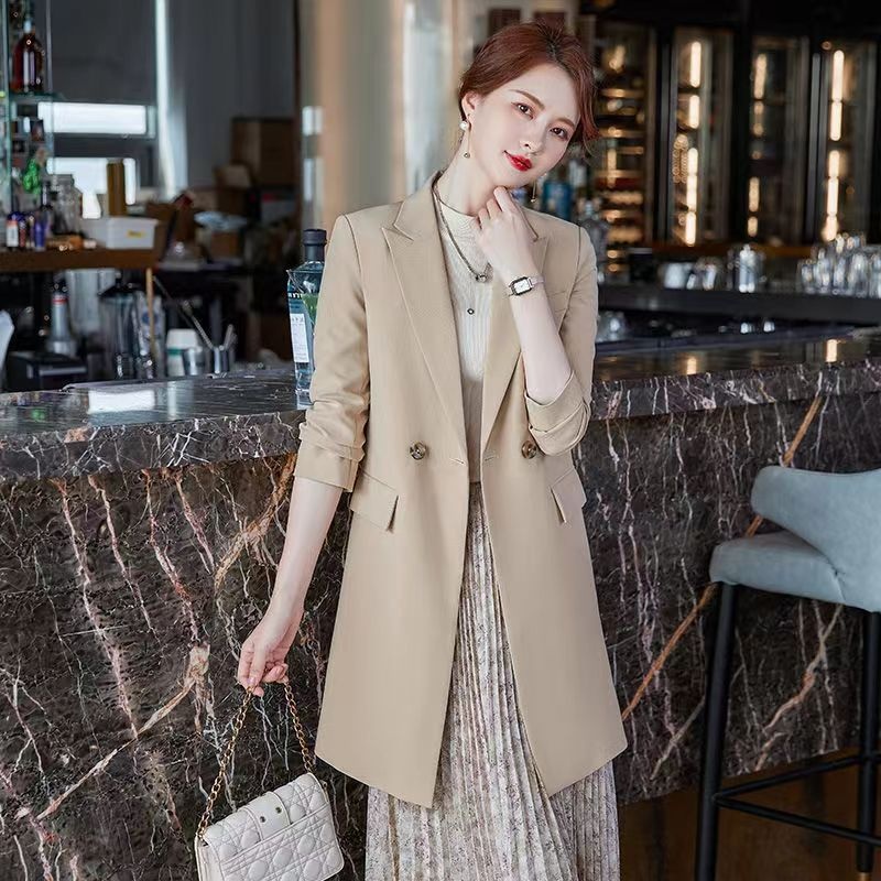 Women's Blazer Jacket 2026 New Spring And Autumn Fashionable Elegant Korean Style Mid-Length Casual Suit Trench Coat_voghion.com