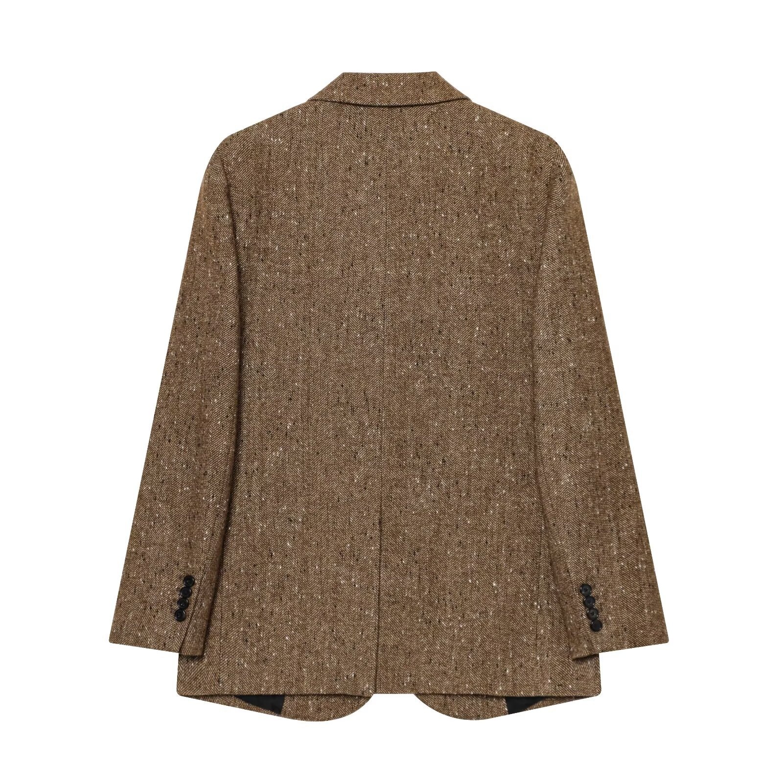Frühjahr/Herbst 2025: Trendige Damenmode im europäischen und amerikanischen Stil – Eleganter Blazer aus Mischgewebe mit Fischgrätmuster._voghion.com
