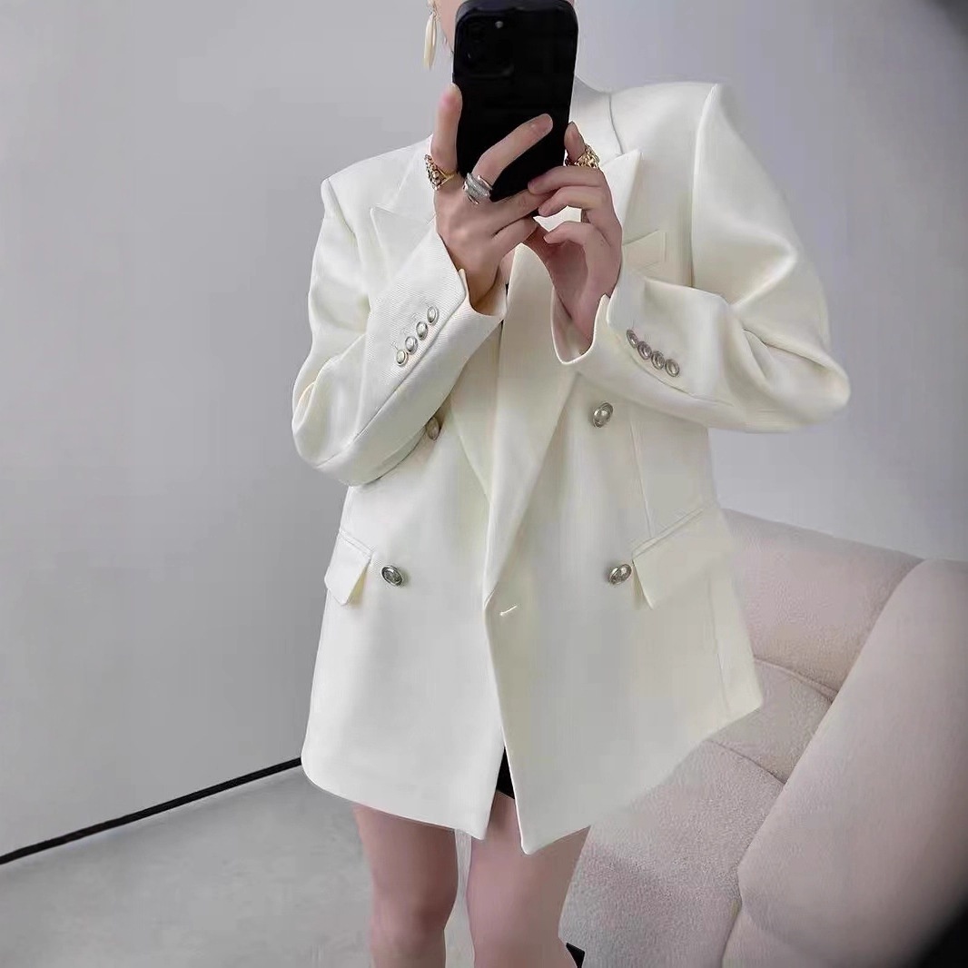 2025 Spring And Autumn New White Blazer For Women, Petite Size, Oversized Korean Style Casual Loose Suit Jacket_voghion.com
