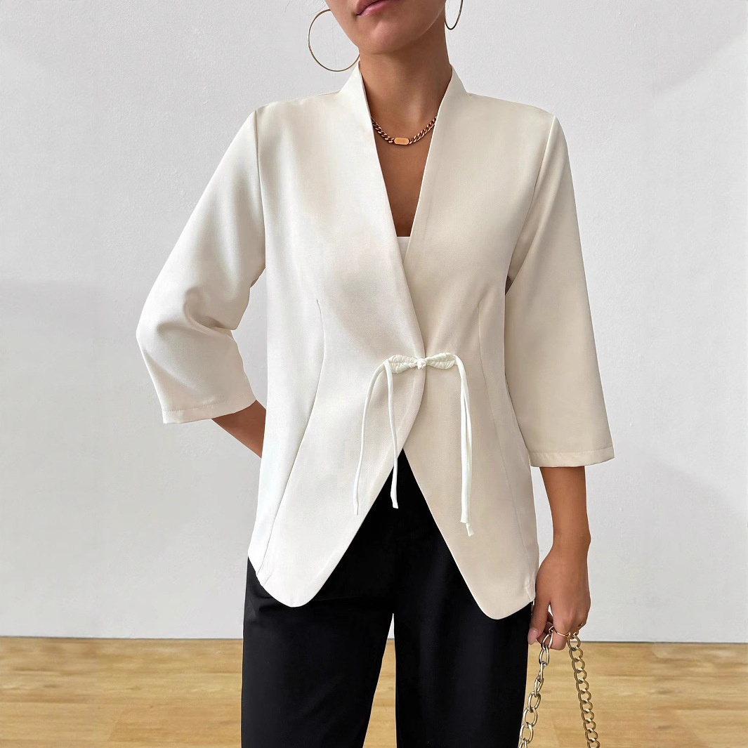 Blazer da donna in stile europeo e americano cinese, nuovo completo primavera/estate 2025 in raso con bottoni e maniche a tre quarti._voghion.com