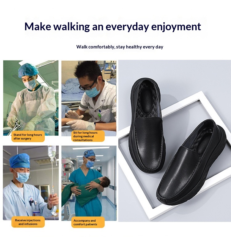 Zwarte en witte heren werkschoenen medisch antislip ademend_voghion.com