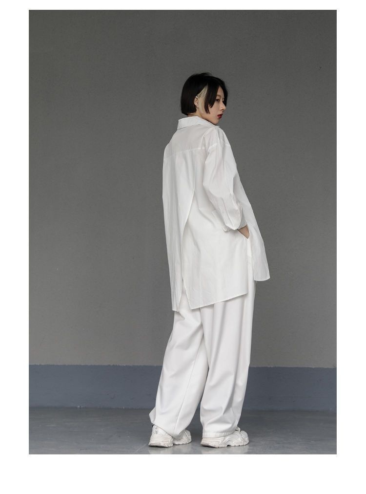 Women's Irregular Button-up Shirt Mid-length Bf Style Blouse_voghion.com