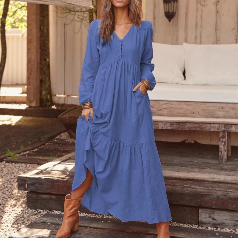 2023 Autumn Winter European And American Foreign Trade Women's Clothing Button Cotton Linen Vintage Casual Long Sleeve_voghion.com