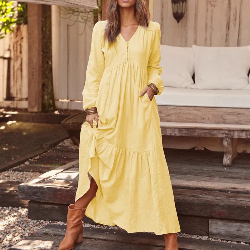 2023 Autumn Winter European And American Foreign Trade Women's Clothing Button Cotton Linen Vintage Casual Long Sleeve_voghion.com