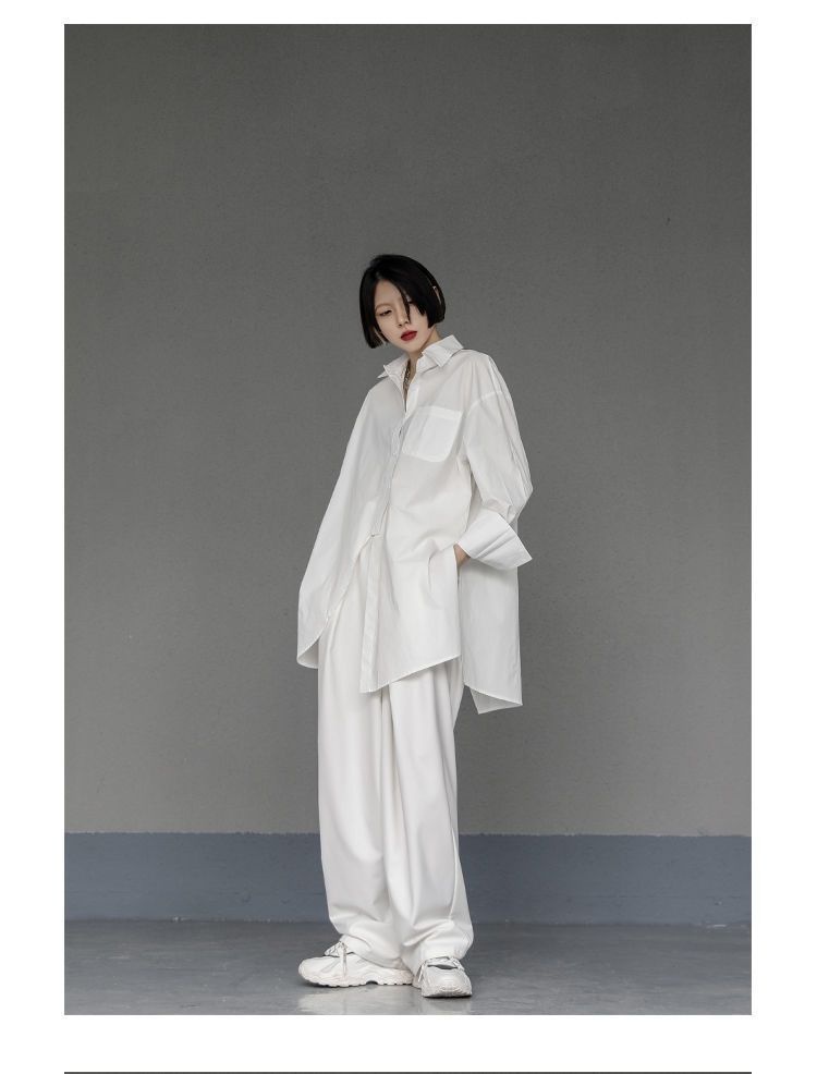 Women's Irregular Button-up Shirt Mid-length Bf Style Blouse_voghion.com