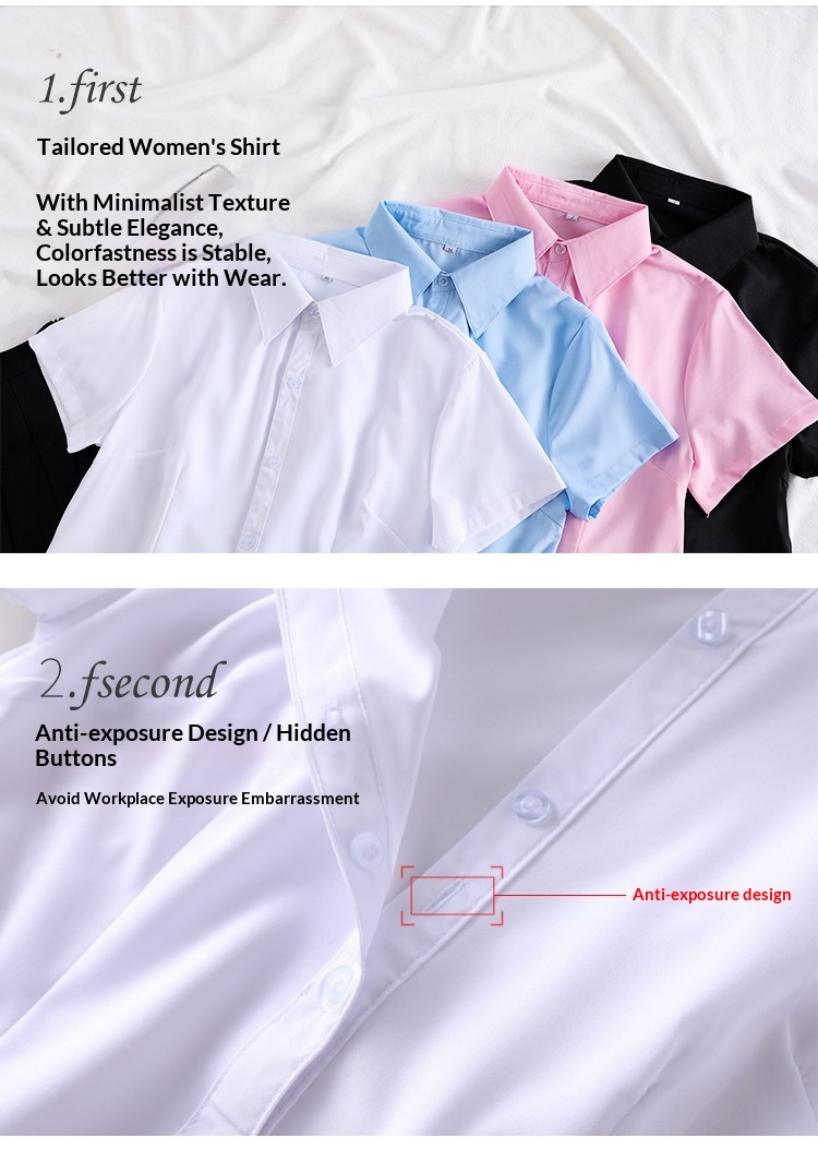 Camicia bianca donna maniche corte blusa slim fit ufficio_voghion.com