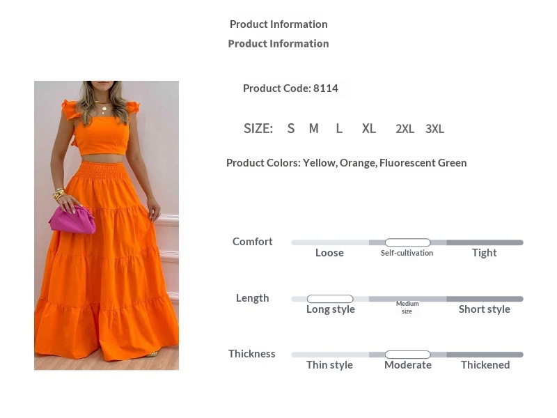 Women's Two-piece Set Solid Colour Ruffle Strap Flared Dress Set_voghion.com