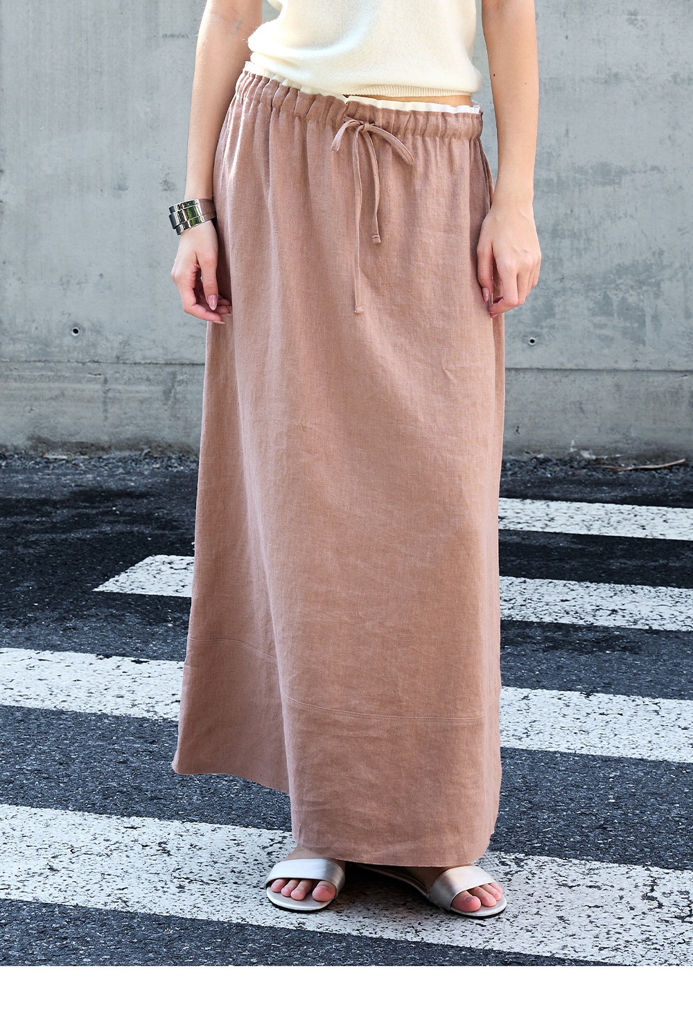 Dames linnen rok a-lijn elastische taille halflang los_voghion.com
