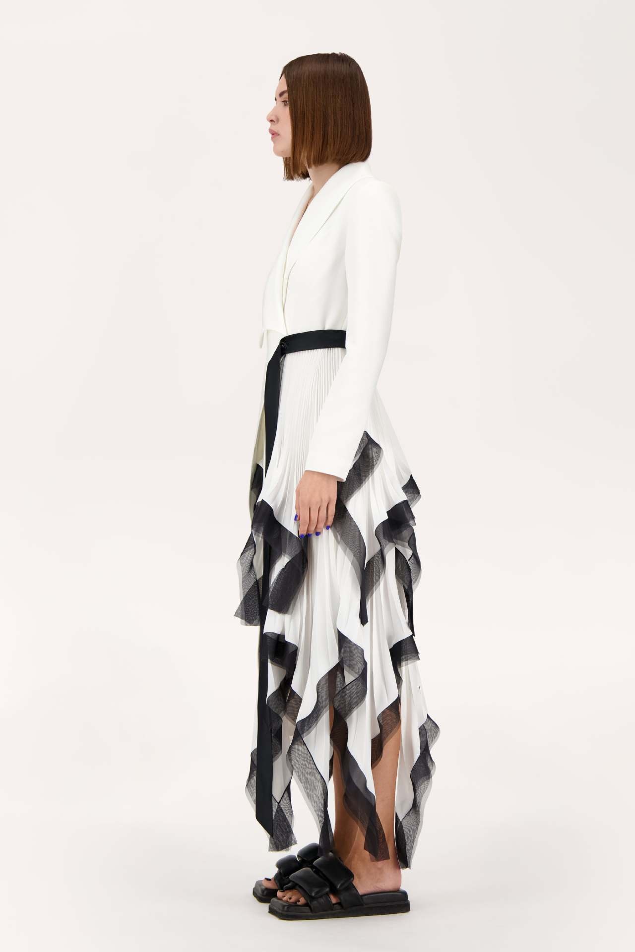 Women's Asymmetric Pleated Blazer Dress For Elegant Spring Style_voghion.com