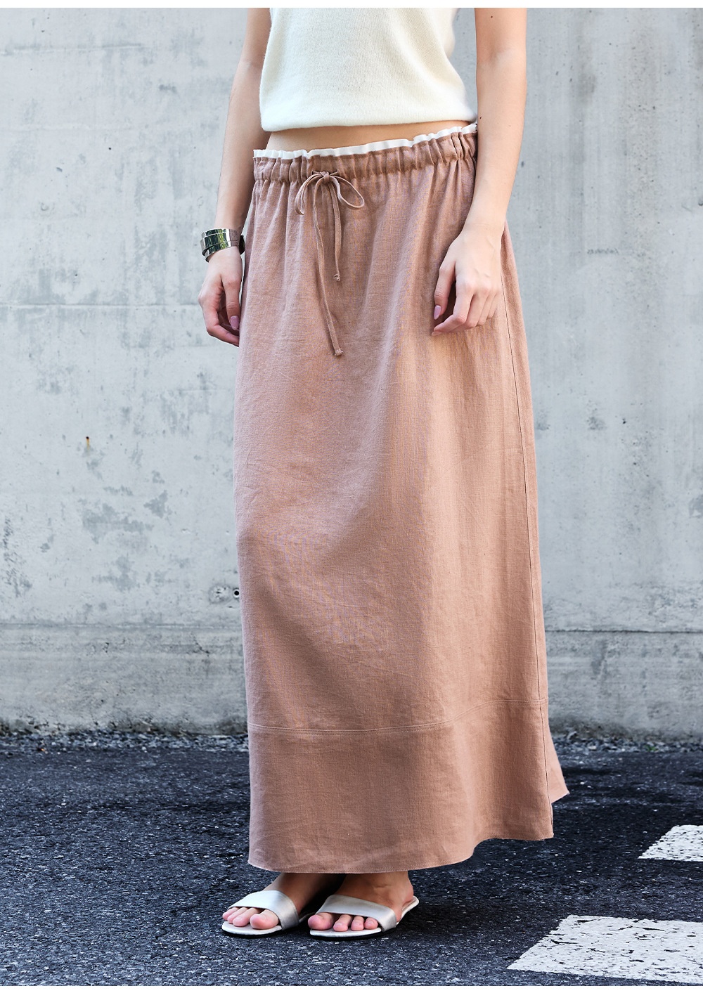 Dames linnen rok a-lijn elastische taille halflang los_voghion.com